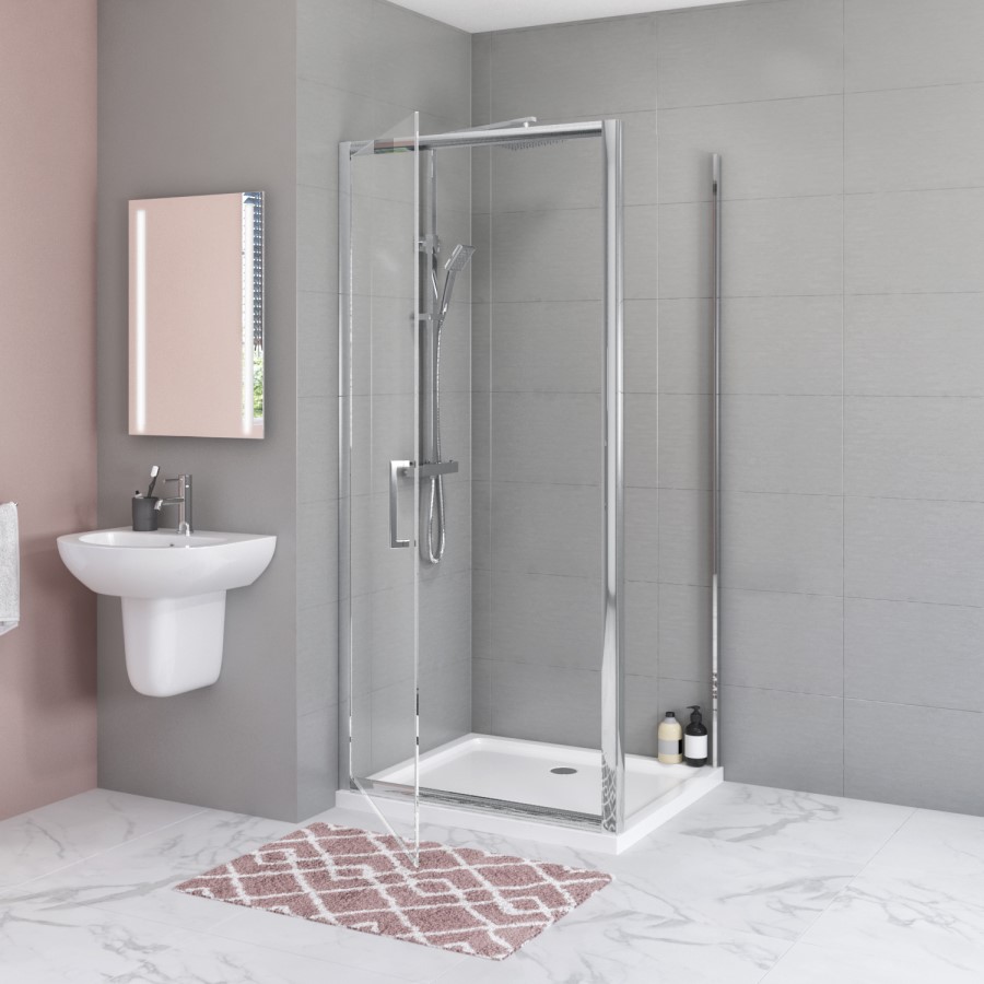 900 x 800mm Rectangular Hinged Shower Enclosure with Tray - Juno