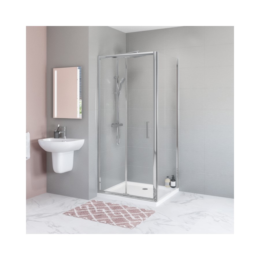 760mm Square Bi-Fold Shower Enclosure with Tray - Juno