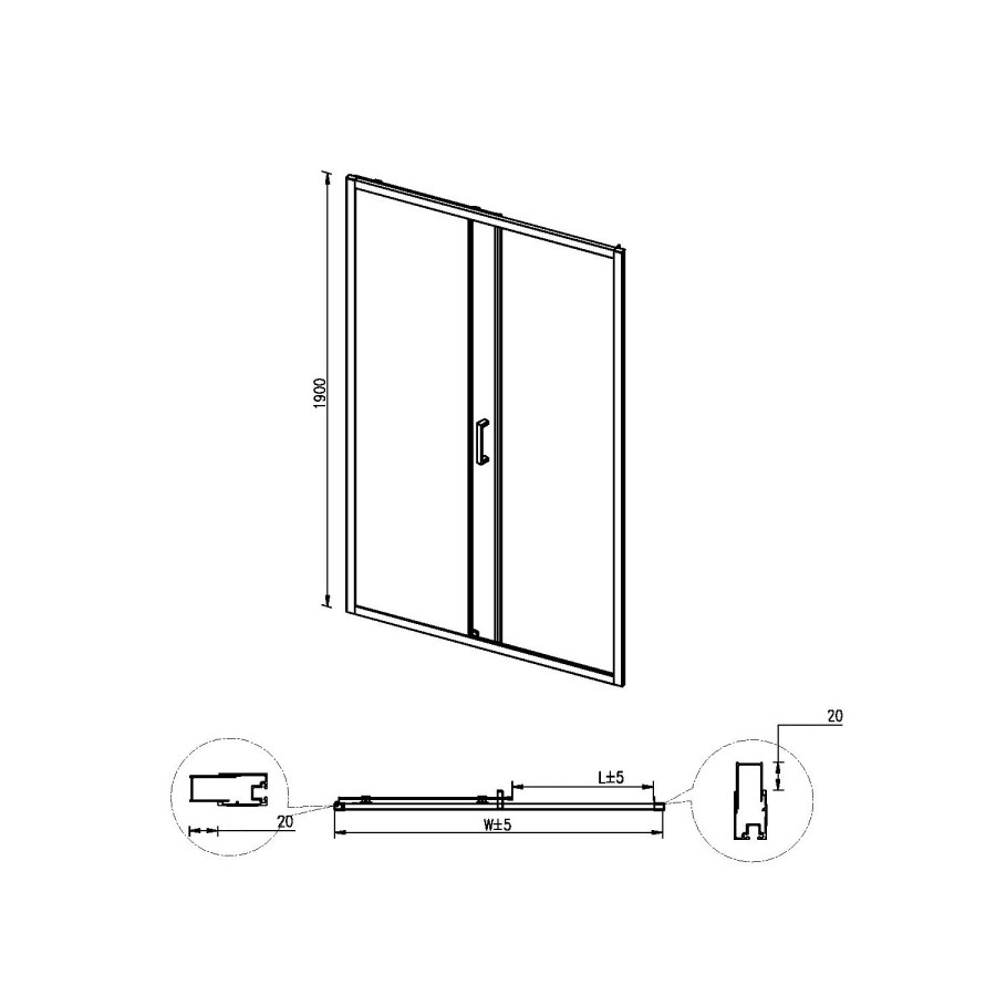 1100 x 760mm Rectangular Sliding Shower Enclosure - Juno
