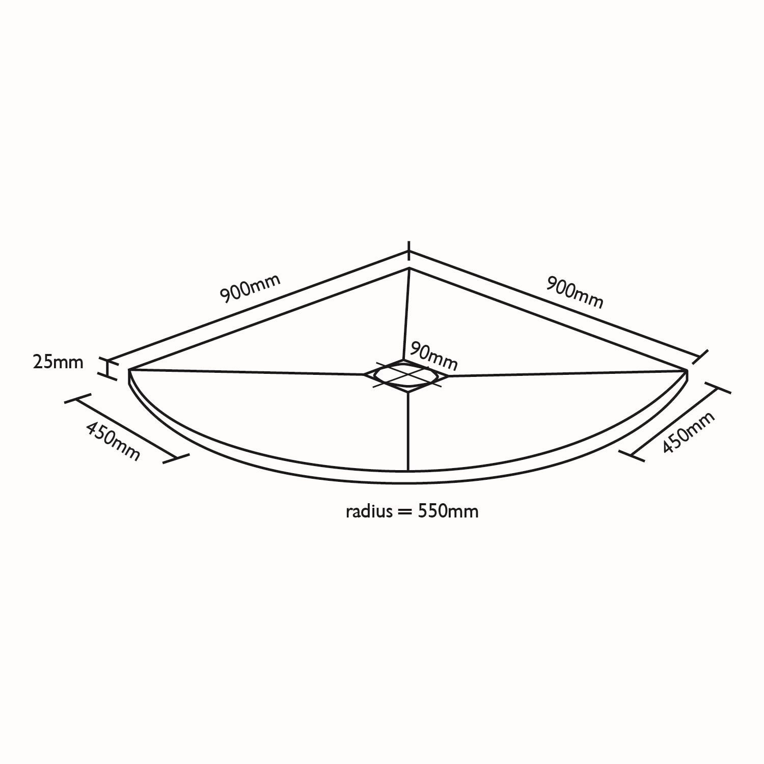 900mm 25mm Ultra Low Profile Stone Resin Quadrant Shower Tray with Shower Waste Silhouette 900mm 25mm Ultra Low Profile Stone Resin Quadrant Shower Tray with Shower Waste Silhouette