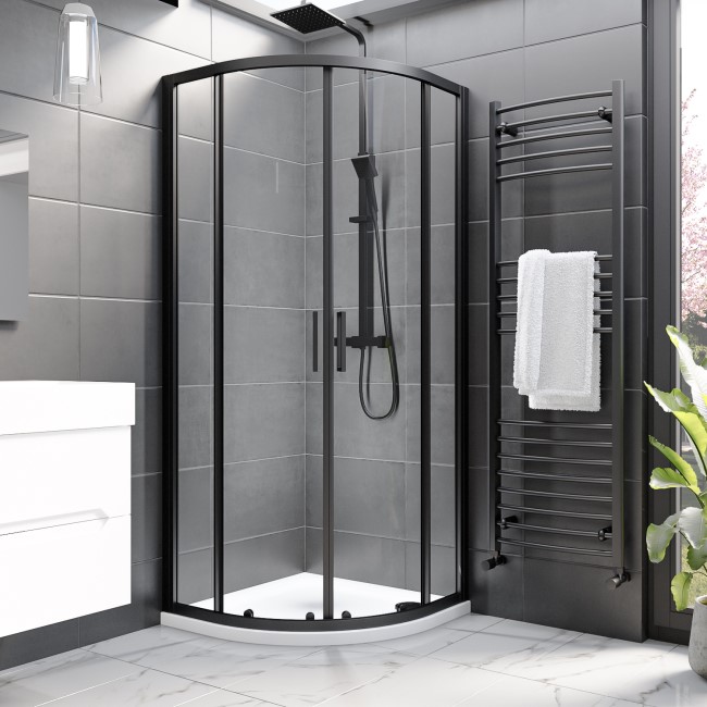 Grade A1 - 800mm Black Quadrant Shower Enclosure - Pavo