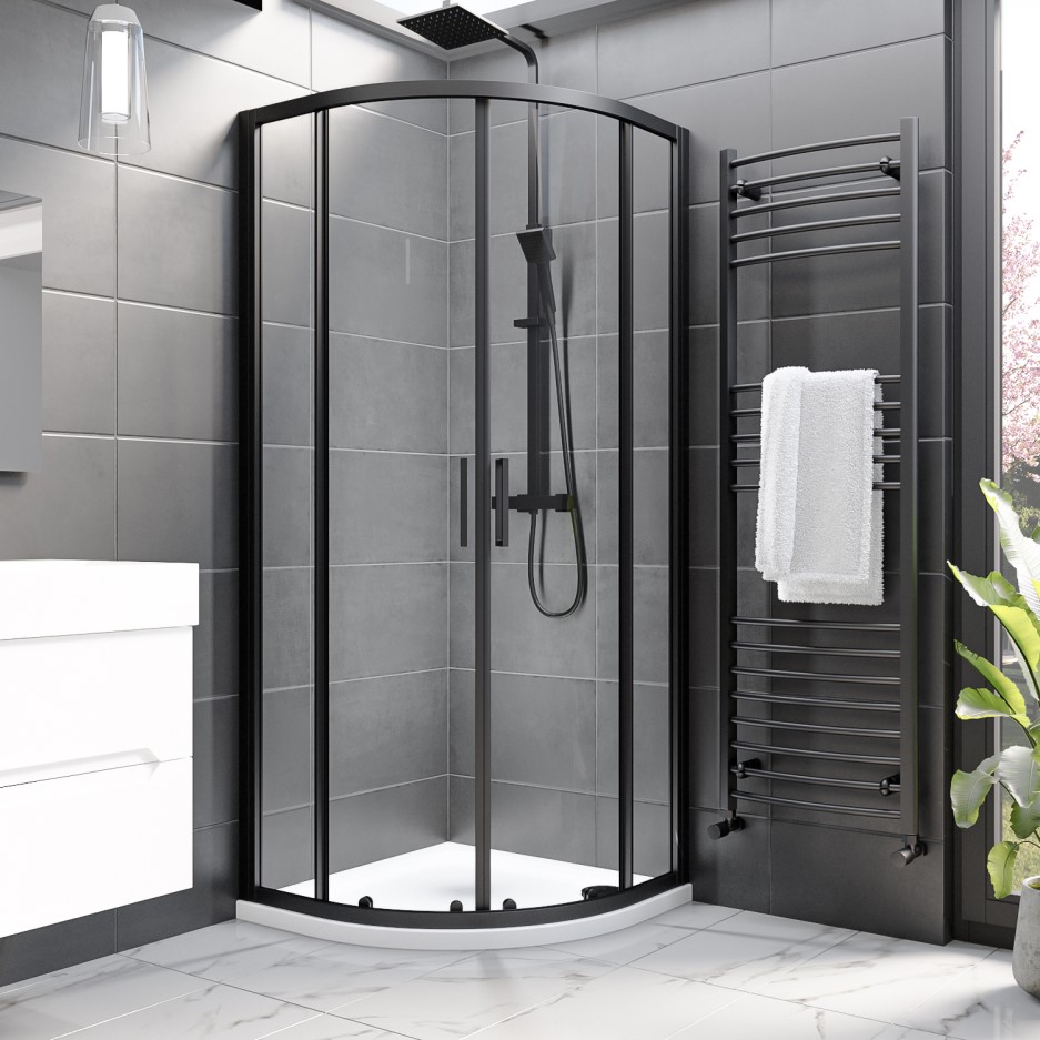 Black Quadrant 800mm Shower Enclosure with Tray Pavo Better Bathrooms