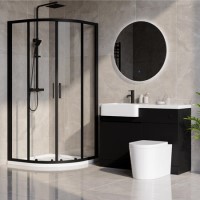 800mm Black Quadrant Shower Enclosure Bathroom Suite with Left Hand Toilet & Sink Unit - Pavo 800mm Black Quadrant Shower Enclosure Bathroom Suite with Left Hand Toilet & Sink Unit - Pavo