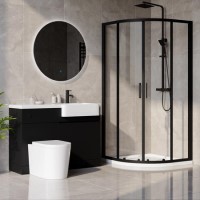 800mm Black Quadrant Shower Enclosure Bathroom Suite with Right Hand Toilet & Sink Unit - Pavo 800mm Black Quadrant Shower Enclosure Bathroom Suite with Right Hand Toilet & Sink Unit - Pavo