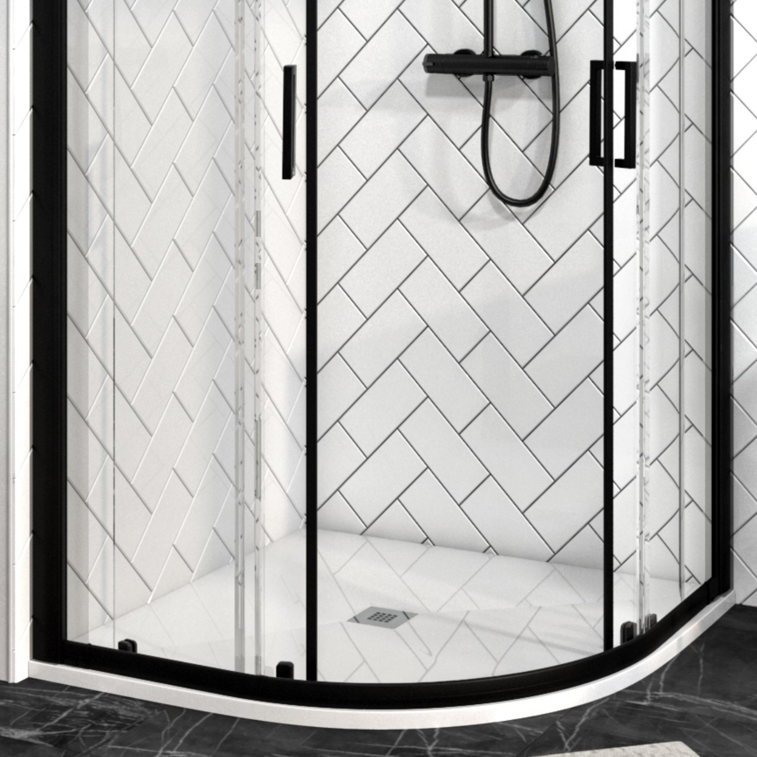 900mm Black Quadrant Shower Enclosure with Premium Shower Tray Pavo Better Bathrooms