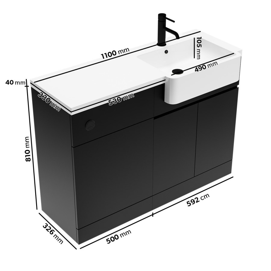 900mm Black Quadrant Shower Enclosure Bathroom Suite with Right Hand Toilet & Sink Unit - Pavo