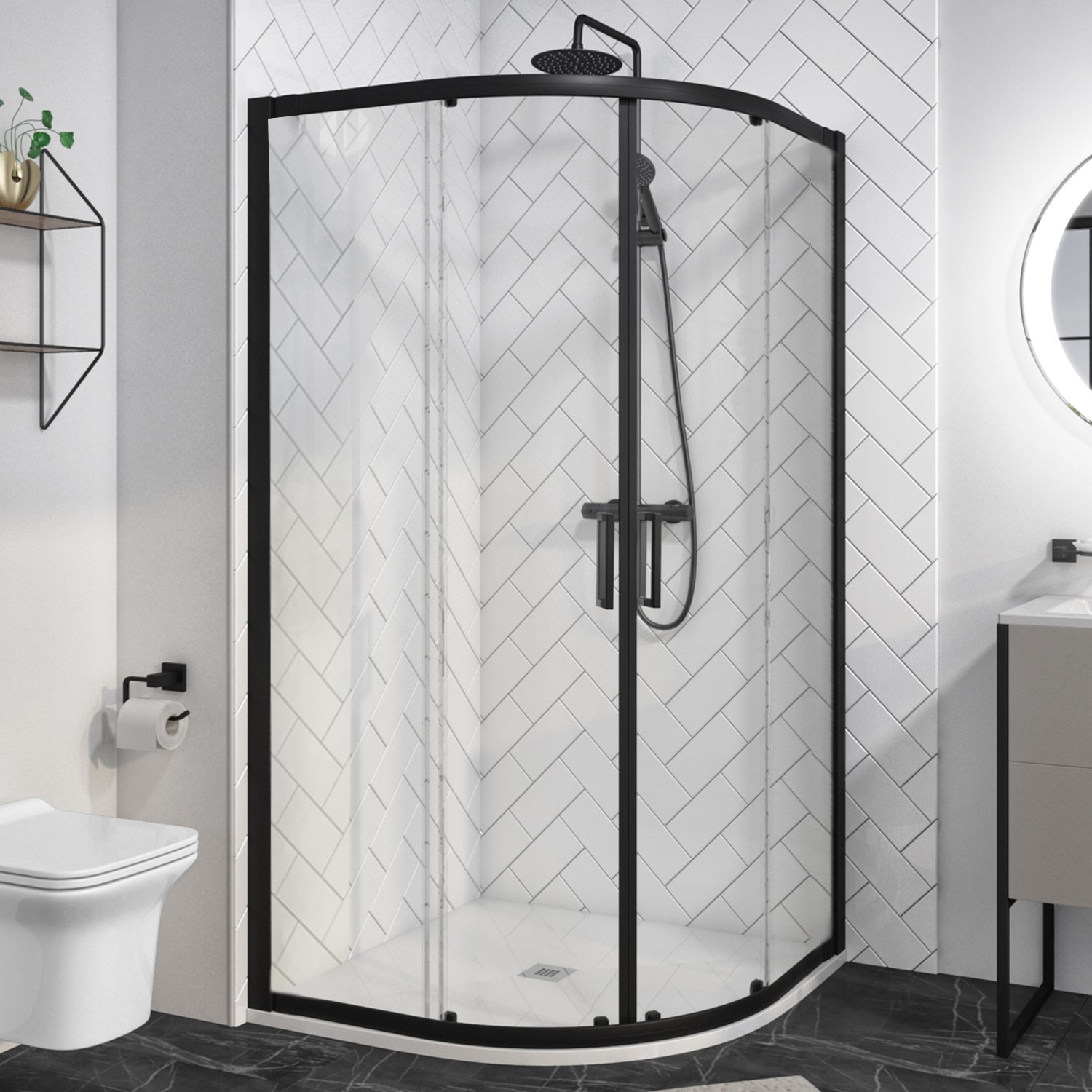 GRADE A1 - 1000mm Black Quadrant Shower Enclosure - Pavo - Better Bathrooms