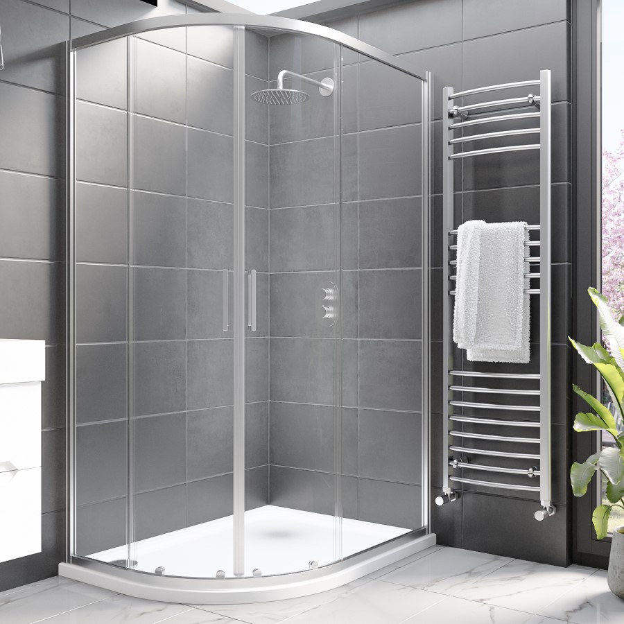 Grade A1 -  Chrome 8mm Glass Offset Quadrant Shower Enclosure 1200x800mm - Pavo