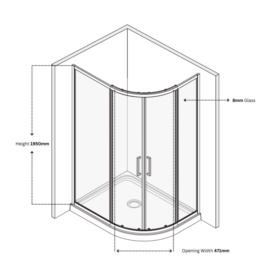1200x800mm Right Hand Offset Quadrant Shower Enclosure With Shower Tray - Pavo