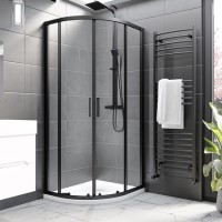 ONLY OPENED - Black 8mm Glass Offset Quadrant Shower Enclosure 900x760mm - Pavo ONLY OPENED - Black 8mm Glass Offset Quadrant Shower Enclosure 900x760mm - Pavo