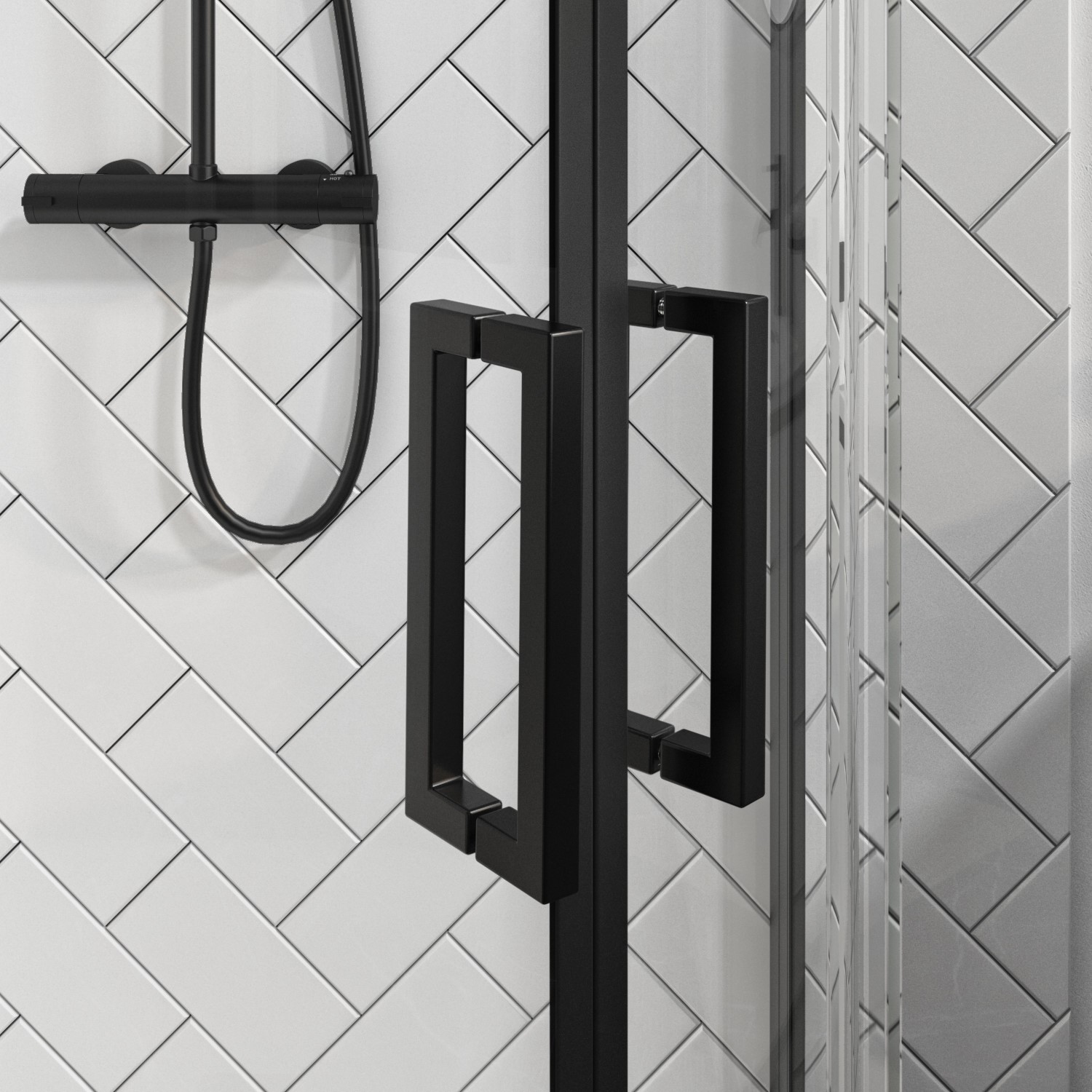 Black 8mm Glass Rectangular Sliding Shower Enclosure 1400x700mm - Pavo -  Better Bathrooms