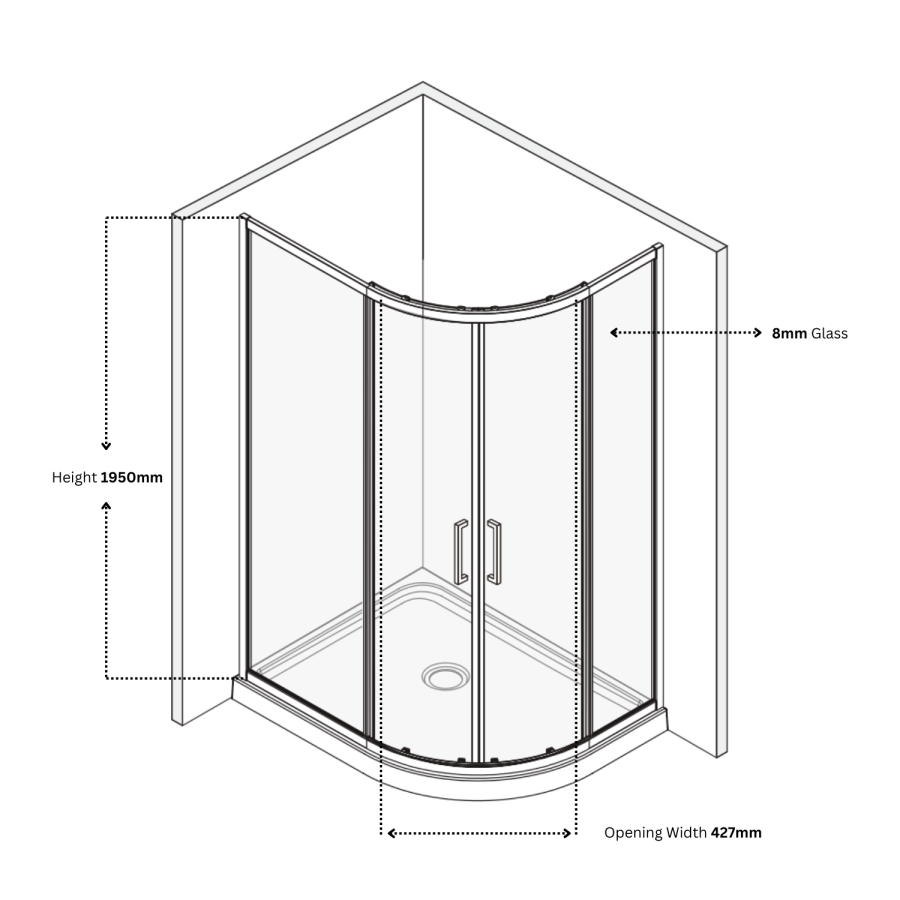 ONLY OPENED - Black 8mm Glass Offset Quadrant Shower Enclosure 900x760mm - Pavo