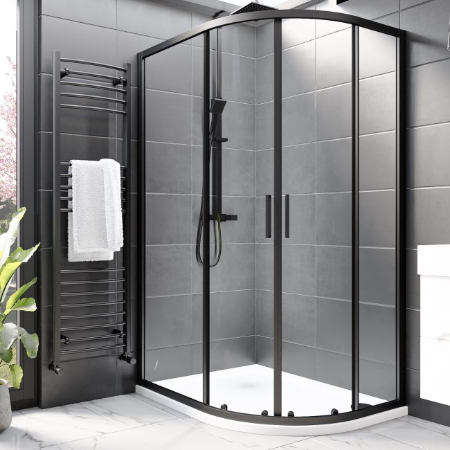 1000x800mm Black Right-Hand Offset Quadrant Shower Enclosure With Shower Tray -  Pavo