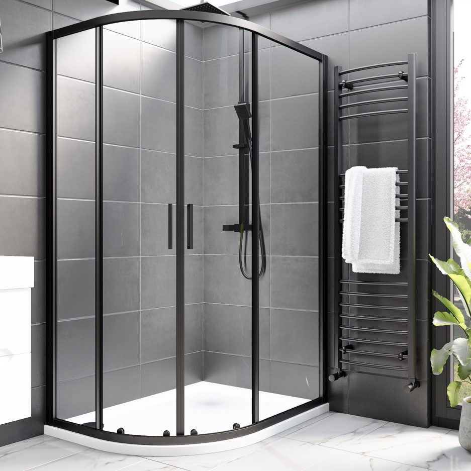 1200 X 800 Black Offset Quadrant Sliding Shower Enclosure Pavo Better Bathrooms