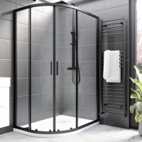 Grade A1 - Black 8mm Glass Left Hand Offset Quadrant Shower Enclosure With Shower Tray 1200x800mm - Pavo Grade A1 - Black 8mm Glass Left Hand Offset Quadrant Shower Enclosure With Shower Tray 1200x800mm - Pavo