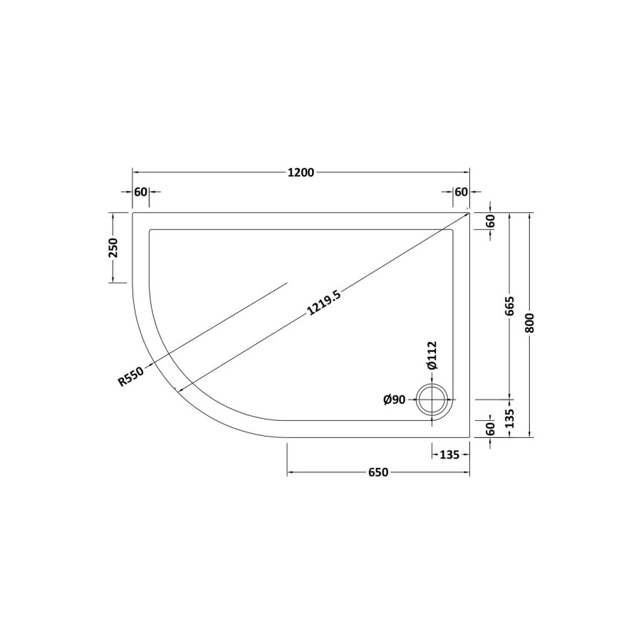 1200x800mm Low Profile Left Hand Offset Quadrant Shower Tray - Purity