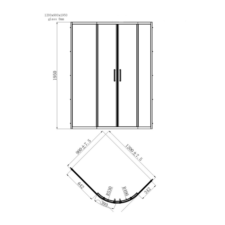 1200 x 900mm Black Offset Quadrant Sliding Shower Enclosure Pavo