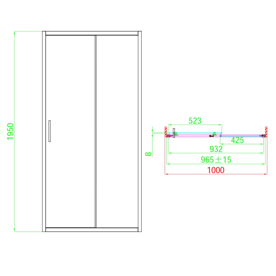 1000mm Chrome Sliding Shower Door 8mm Glass with Traditional Handle - Pavo