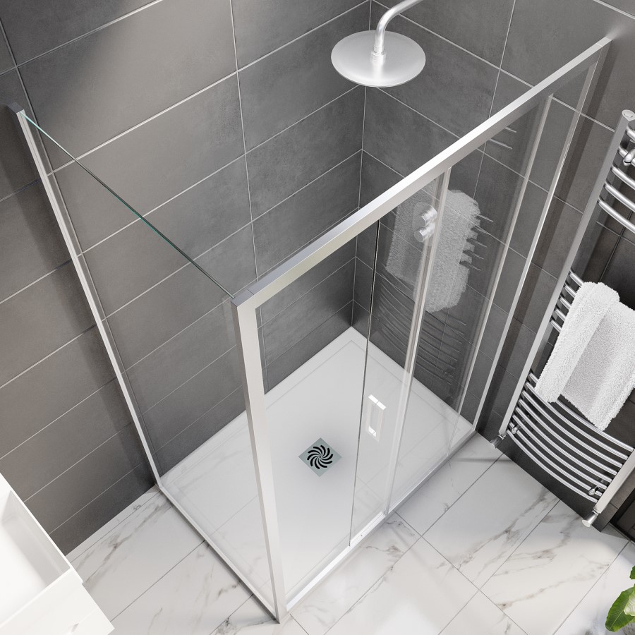 Chrome 8mm Glass Rectangular Sliding Shower Enclosure with Low Profile Shower Tray 1200x900mm - Pavo