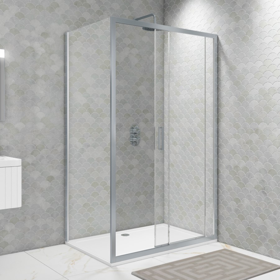 Grade A1 - Pavo 1400x800mm 8mm Sliding Door Enclosure - Chrome