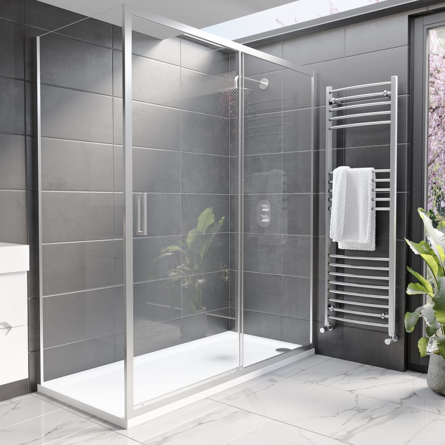 Chrome 8mm Glass Rectangular Sliding Shower Enclosure 1600x800mm - Pavo