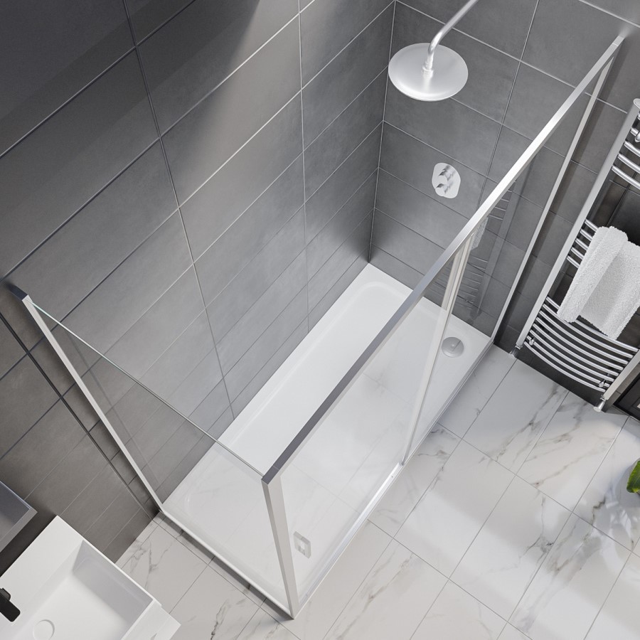 Chrome 8mm Glass Rectangular Sliding Shower Enclosure 1600x800mm - Pavo