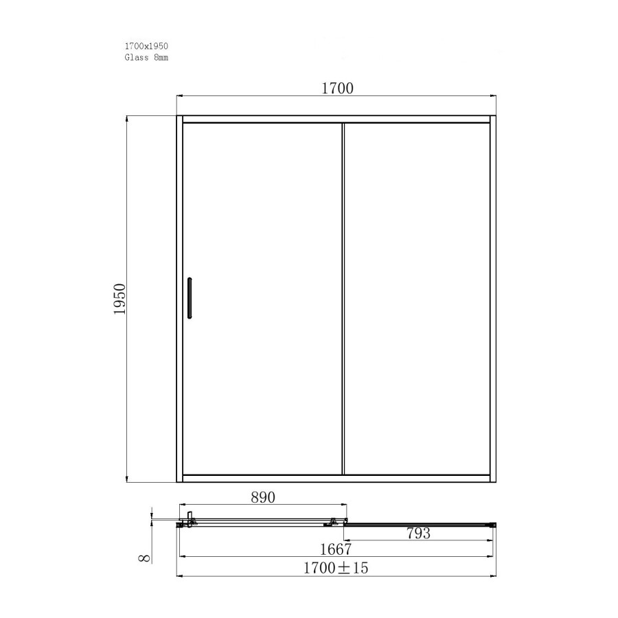 1700x760mm Rectangular Sliding Shower Enclosure - Pavo