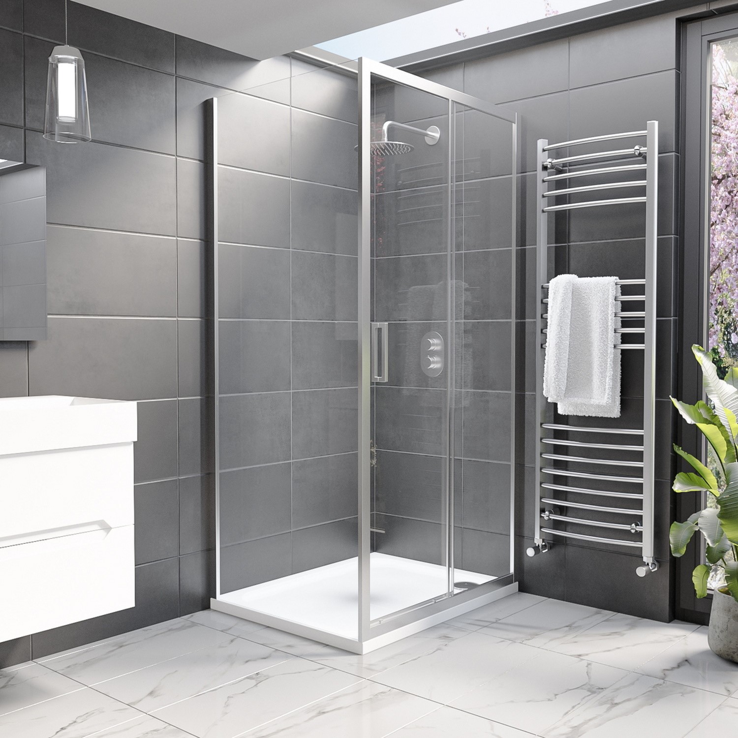 Photos - Shower Enclosure Chrome 8mm Glass Rectangular Sliding  with Shower Tray 1000x800mm - Pavo Chrome BUN/BeBa26062/78031
