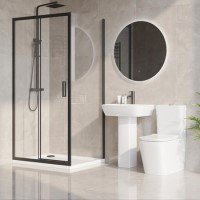 1000 x 800mm Black Rectangular Sliding Door Shower Enclosure with Side Panel Suite with Toilet and Basin - Pavo