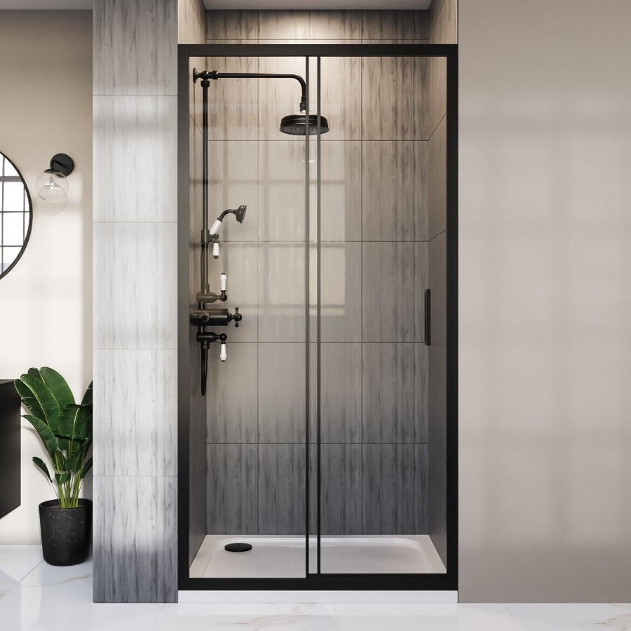 1000 x 800mm Black Rectangular Sliding Door Shower Enclosure Suite with Toilet and Basin - Pavo