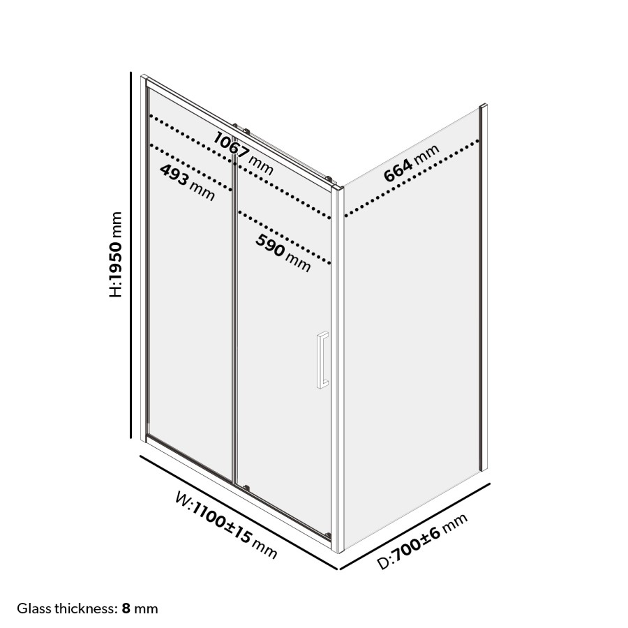 Grade A2 - 1100x700mm Black Rectangular Sliding Shower Enclosure - Pavo
