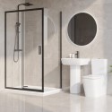 BUN/BeBa_26064/99844 1200 x 800mm Black Rectangular Sliding Door Shower Enclosure with Side Panel Suite with Toilet and Basin - Pavo