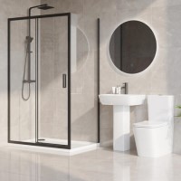 1200 x 800mm Black Rectangular Sliding Door Shower Enclosure with Side Panel Suite with Toilet and Basin - Pavo