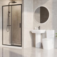 1200 x 800mm Black Rectangular Sliding Door Shower Enclosure Suite with Toilet and Basin - Pavo