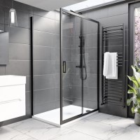 1500x700mm Black 8mm Glass Rectangular Sliding Shower Enclosure - Pavo 1500x700mm Black 8mm Glass Rectangular Sliding Shower Enclosure - Pavo