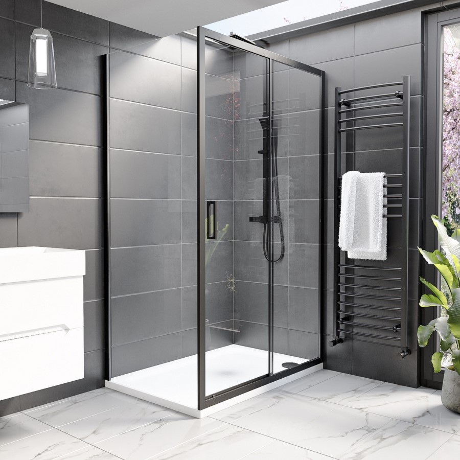 1500x700mm Black 8mm Glass Rectangular Sliding Shower Enclosure - Pavo