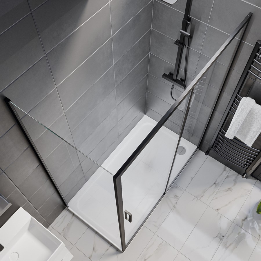 1500x700mm Black 8mm Glass Rectangular Sliding Shower Enclosure - Pavo
