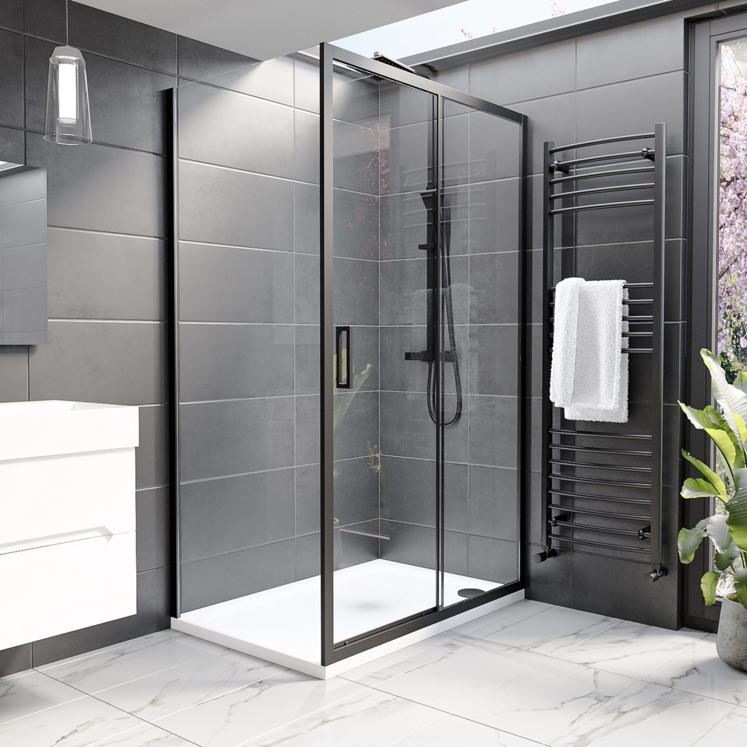 Pavo Black 1500X900mm 8Mm Glass Rectangular Sliding Shower Enclosure