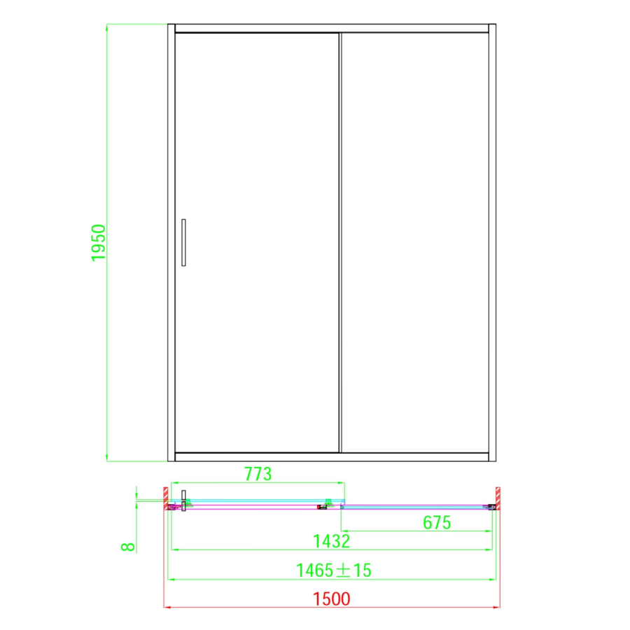 1500mm Black Sliding Shower Door - Pavo