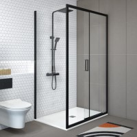 1600x800mm Black Rectangular Sliding Shower Enclosure - Pavo