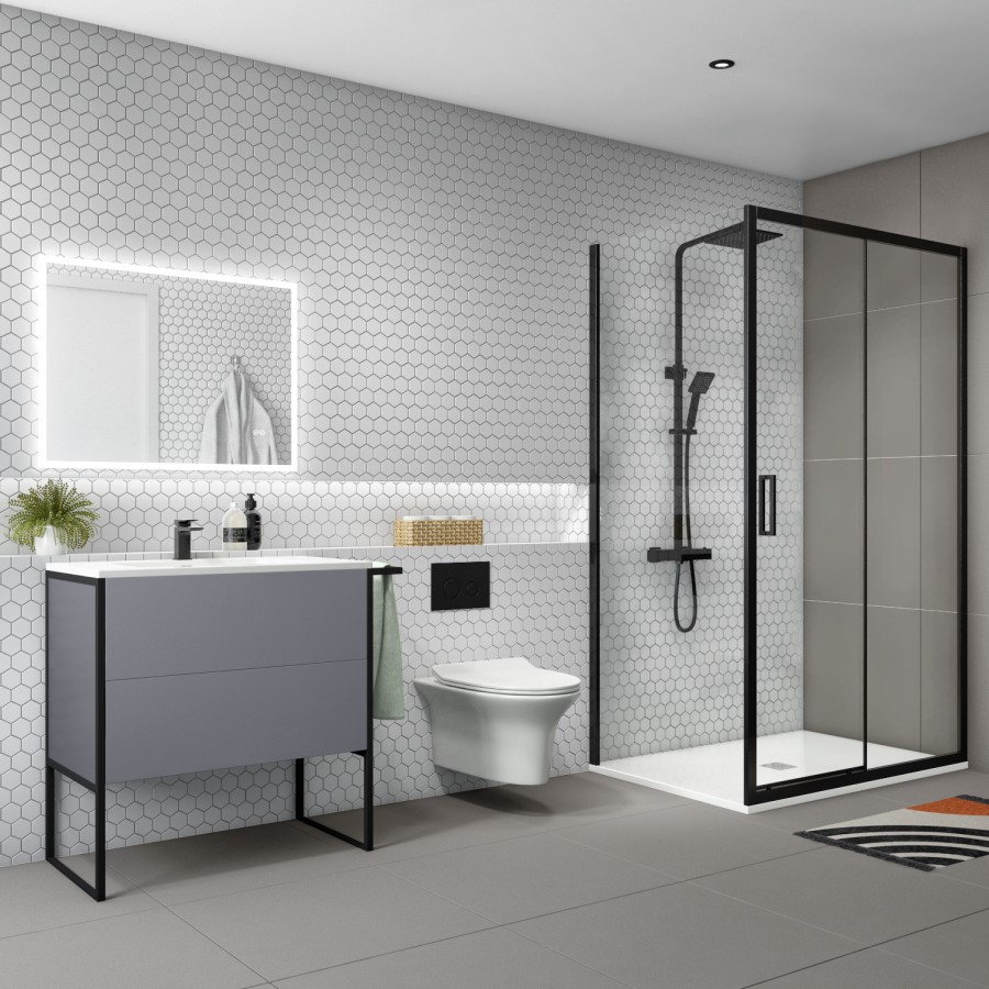 1600x800mm Black Rectangular Sliding Shower Enclosure - Pavo