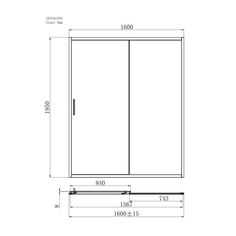 1600x800mm Black Rectangular Sliding Shower Enclosure - Pavo