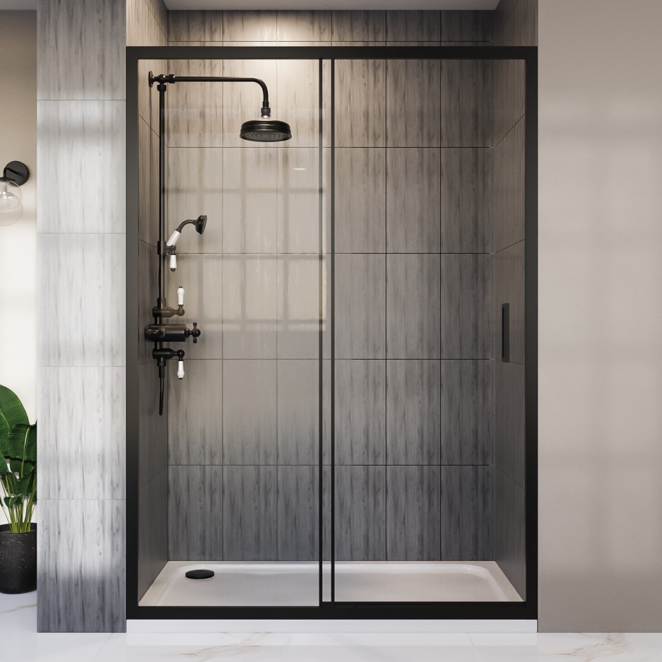 Black Sliding Shower Door 1700 8mm Glass - Pavo Range - Better Bathrooms