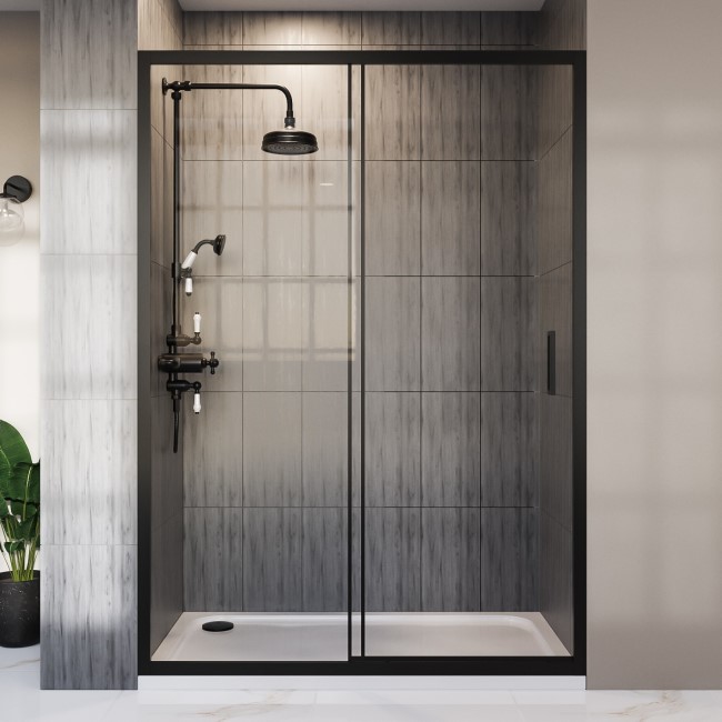 Black 1700mm Sliding Shower Door - Pavo