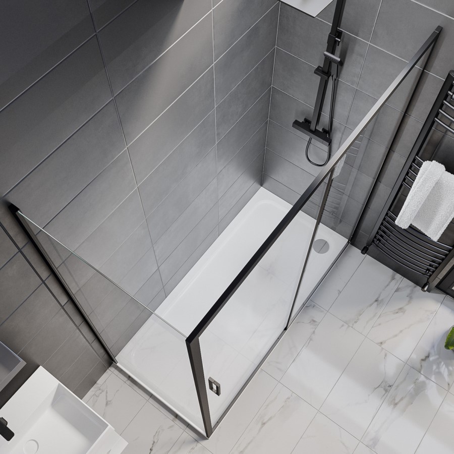 Black 8mm Glass Rectangular Sliding Shower Enclosure with Shower Tray 1700x800mm - Pavo