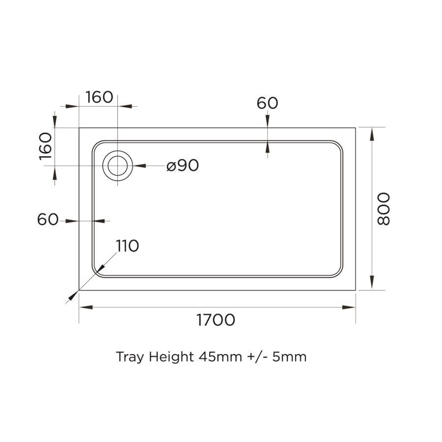Black 8mm Glass Rectangular Sliding Shower Enclosure with Shower Tray 1700x800mm - Pavo