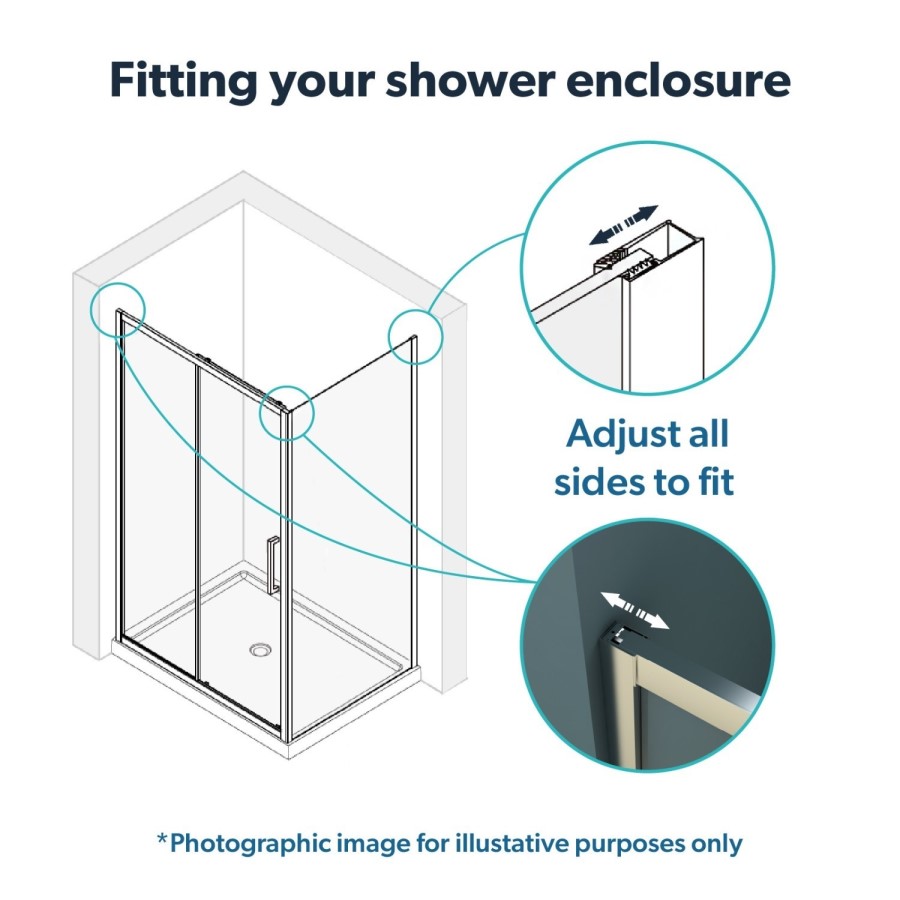 Black 8mm Glass Rectangular Sliding Shower Enclosure with Shower Tray 1700x800mm - Pavo