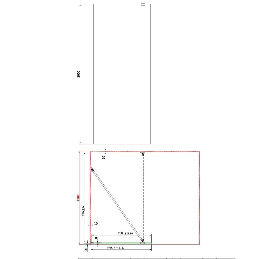GRADE A1 - Matt Black Wetroom Panel 800 8mm Glass - Corvus Range