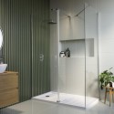 BUN/BeBa_26079/88671 1400x900mm Chrome Walk-In Shower Screen Enclosure with 300mm Hinged Flipper Panel and Shower Tray – Corvus
