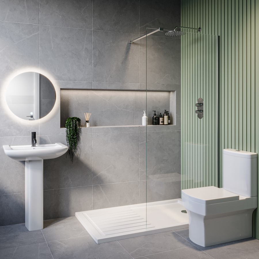 1700 x 800mm Chrome Walk in Shower Enclosure Suite with Ashford Toilet and Basin